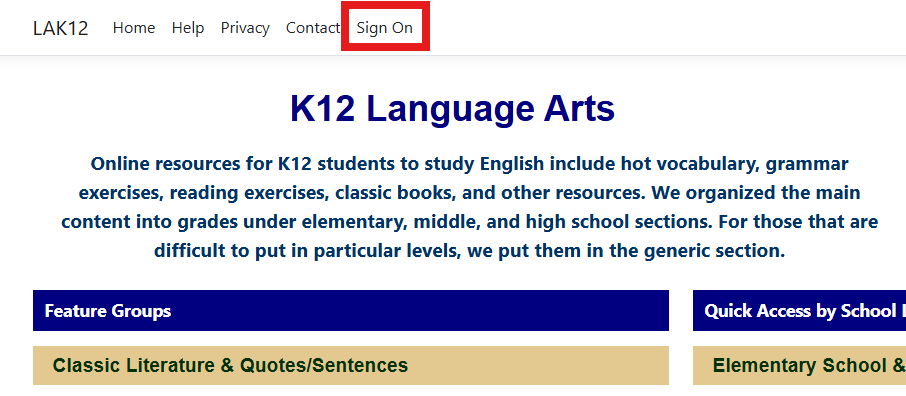 register an account at K12 Language Arts